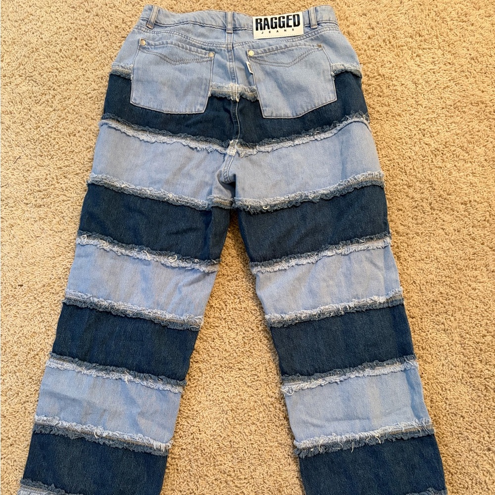 Ragged Women's Straight Jeans in Light & Dark Blue Stripe